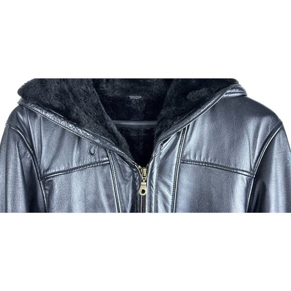 Wilsons Blk Leather Sz XL Longer Faux Fur Lined Reversible Pockets Tie Full Zip - Picture 3 of 13